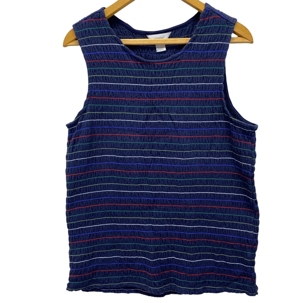 CJ Banks Navy Striped Textured Sleeveless Tank Top Women 1X